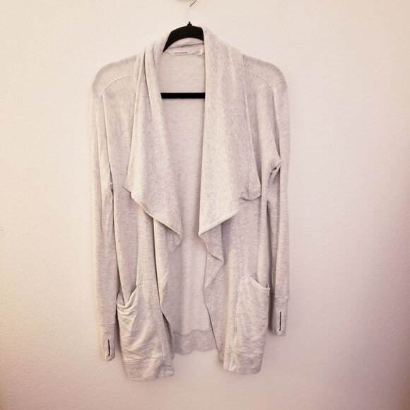 Athleta Lt Grey Drape Neck Open Front Jacket with Pockets/Thumbholes XS EUC - Picture 1 of 8
